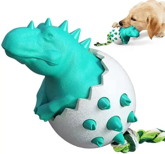Durable Dino Dog Chew Toy – Rubber & Rope Interactive Chewer FURRYKU