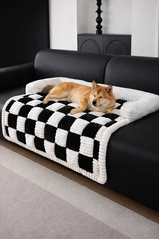 Chessboard Grid Thickened Warm Dog Bed FURRYKU