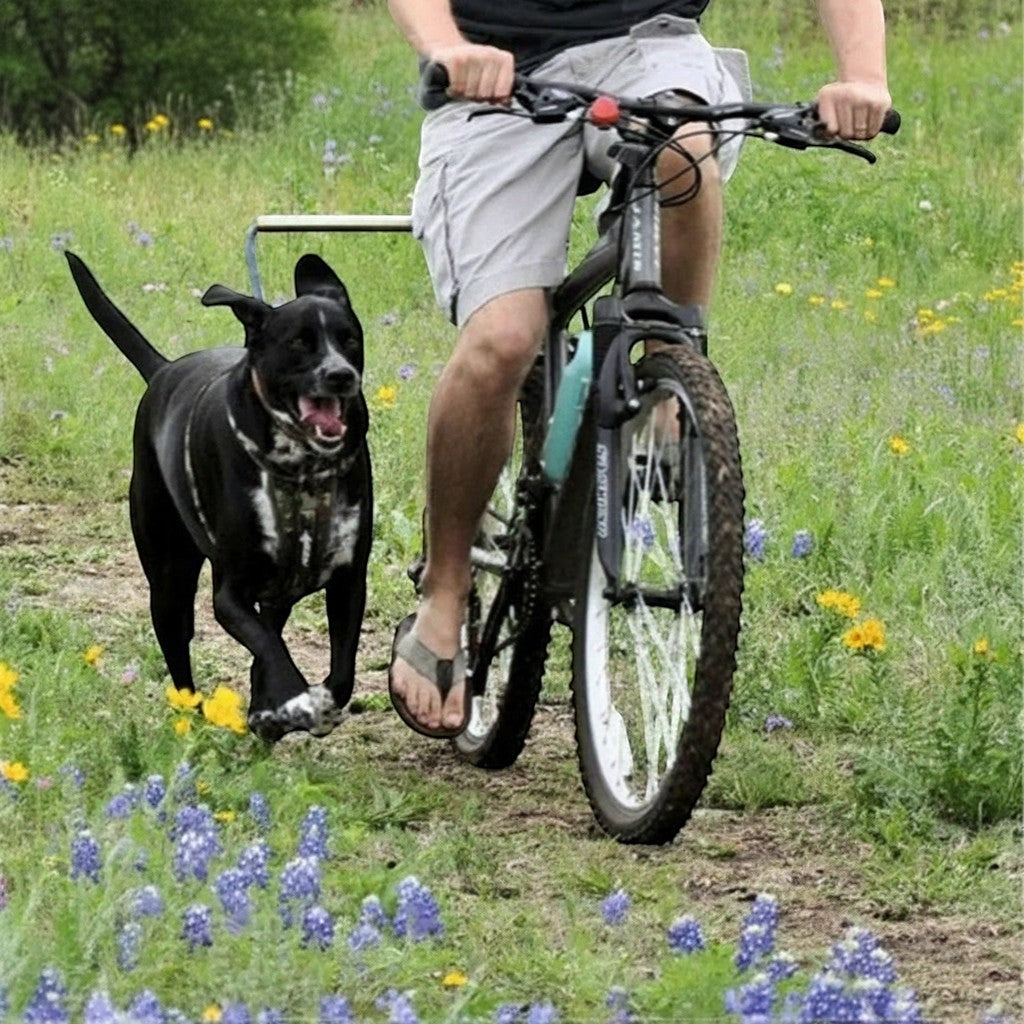 FURRYKU black hands-free bicycle dog walker leash with shock absorption for safe cycling with your pet.