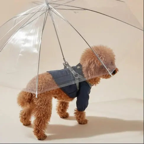 Transparent Dog Umbrella Leash - Waterproof Pet Rain Cover with Built-in Lead - Clear Visibility for Small & Medium Dogs - 77x73cm | Furryku FURRYKU
