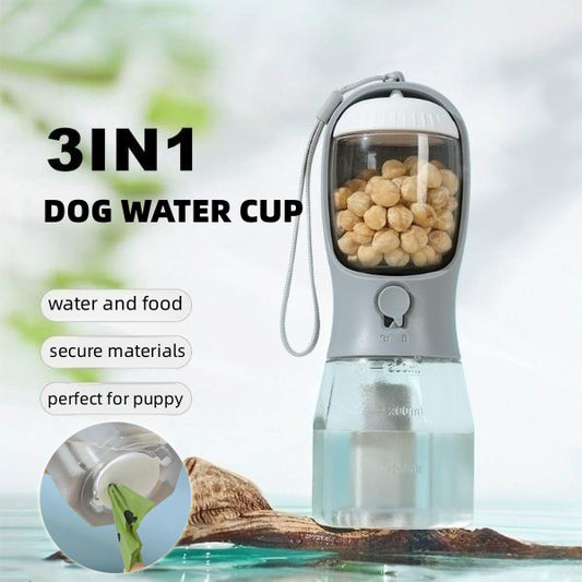 3-in-1 Hunde-Wasser- und Futterbecher – Tragbare Haustierflasche mit Kotbeutelspender 🐾