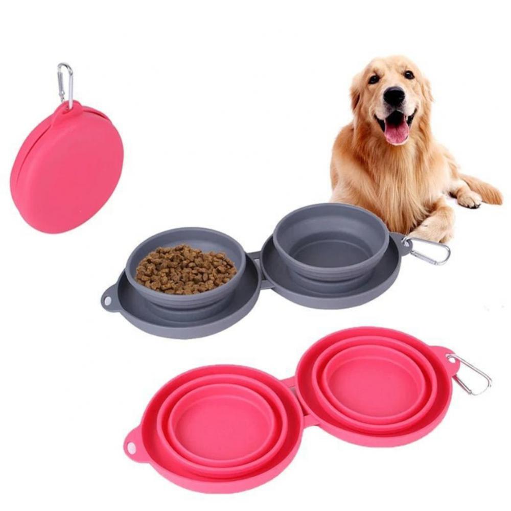 Rubber Foldable Double Bowl – Portable Pet Feeding Bowl for Dogs 🐾