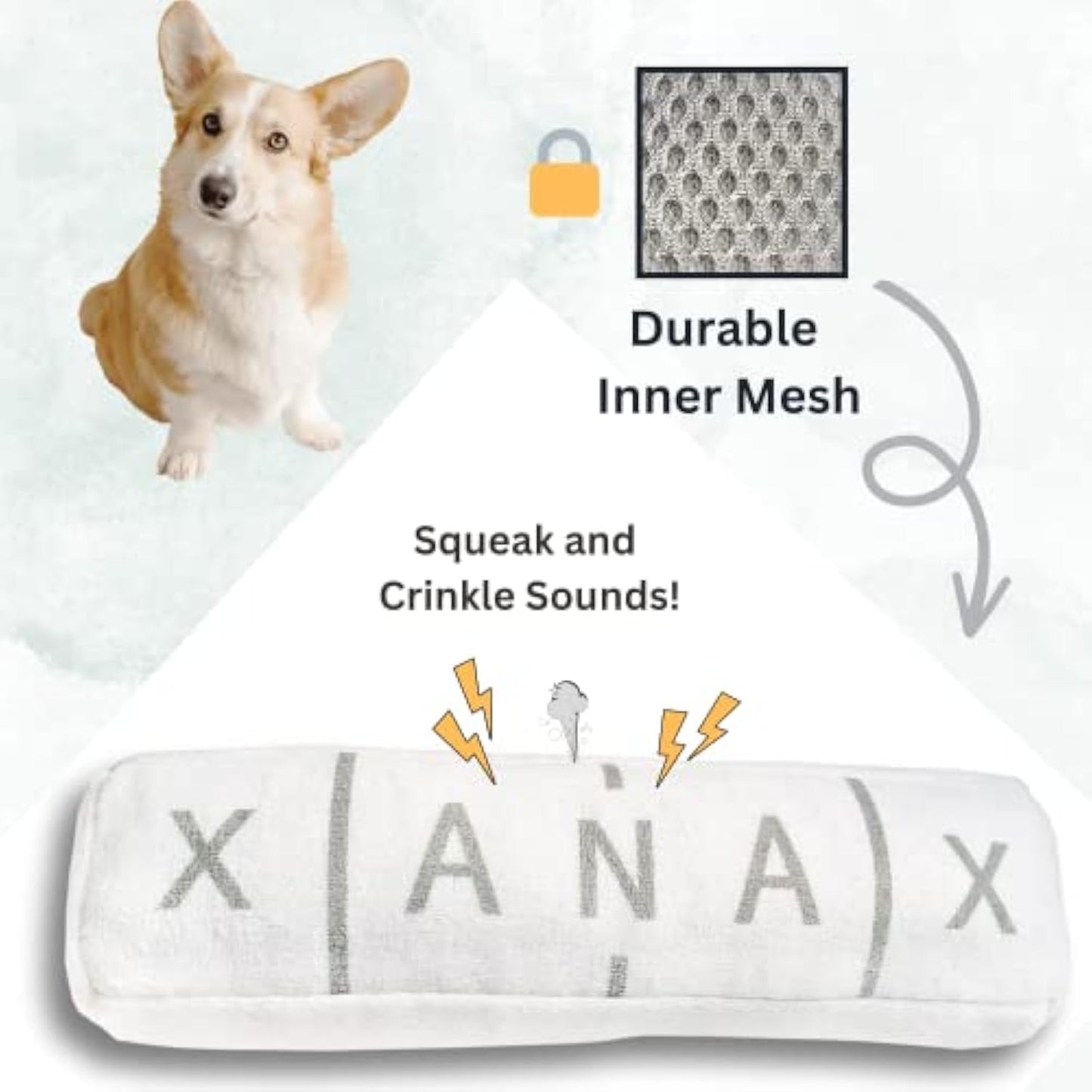 Funny Dog Toy – Parody Plush Squeaky & Crinkle Toy (XANAX Plushform)🐾