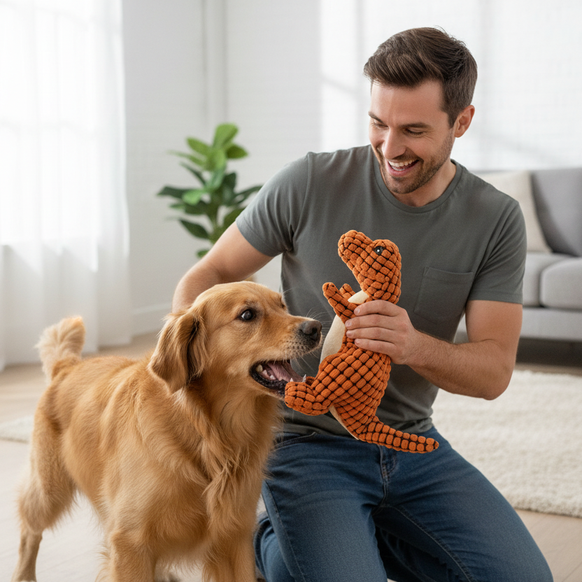 Plush Squeaky Dinosaur Dog Toy