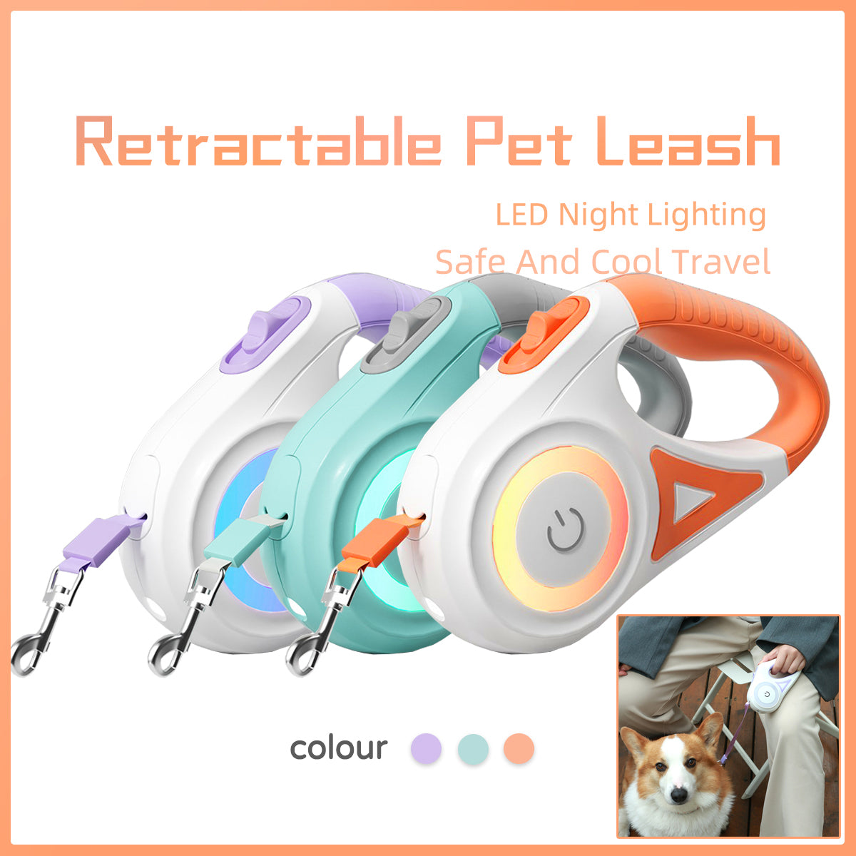 Dog Leash & Collar Set – Retractable Traction Rope with Spotlight for Small & Medium Dogs 🐾