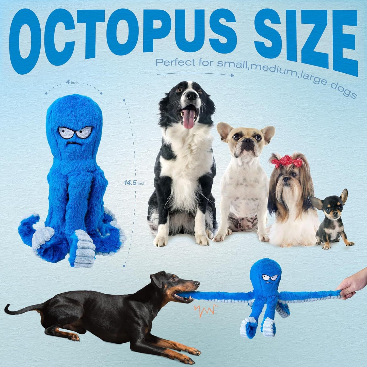 Tough Plush Octopus Dog Toy – Large Interactive Squeaky & Crinkle Tug Toy 🐾