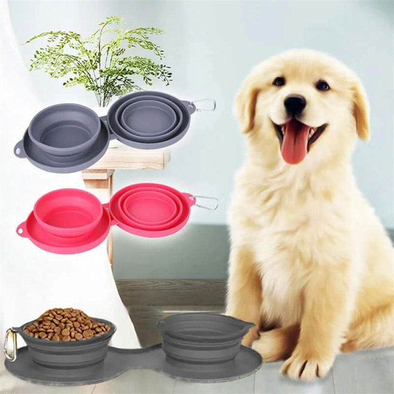 Rubber Foldable Double Bowl – Portable Pet Feeding Bowl for Dogs 🐾