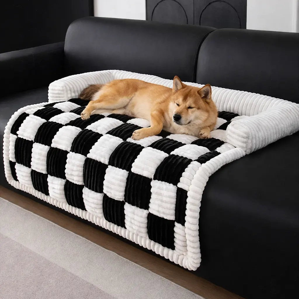 Chessboard Grid Thickened Warm Dog Bed FURRYKU