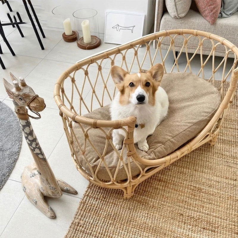 Pet Bed Handmade Rattan Woven Pet Bed Sofa For Dogs 🐾