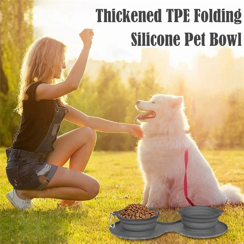 Rubber Foldable Double Bowl – Portable Pet Feeding Bowl for Dogs 🐾