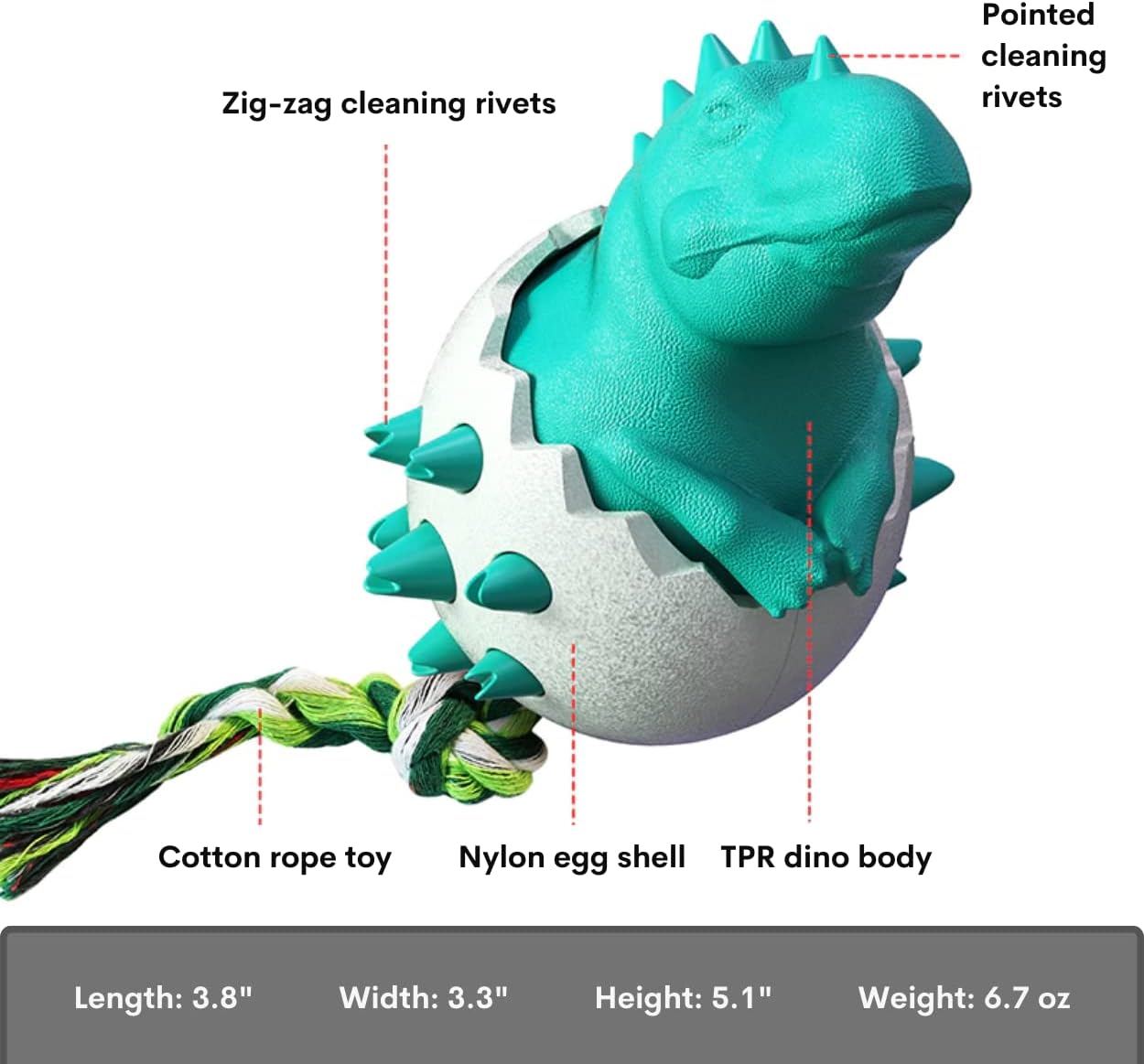 Durable Dino Dog Chew Toy – Rubber & Rope Interactive Chewer for Aggressive Dogs🐾