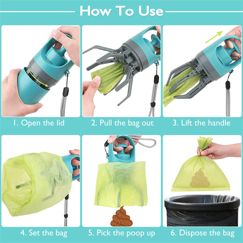 Portable Lightweight Dog Pooper Scooper with Built-in Poop Bag Dispenser