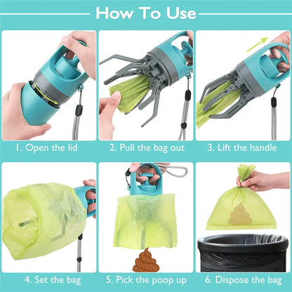Portable Lightweight Dog Pooper Scooper with Built-in Poop Bag Dispenser FURRYKU