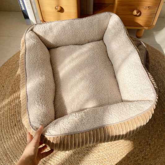 New Square Soft Dog Kennel – Comfortable Corduroy Pet Bed 🐾