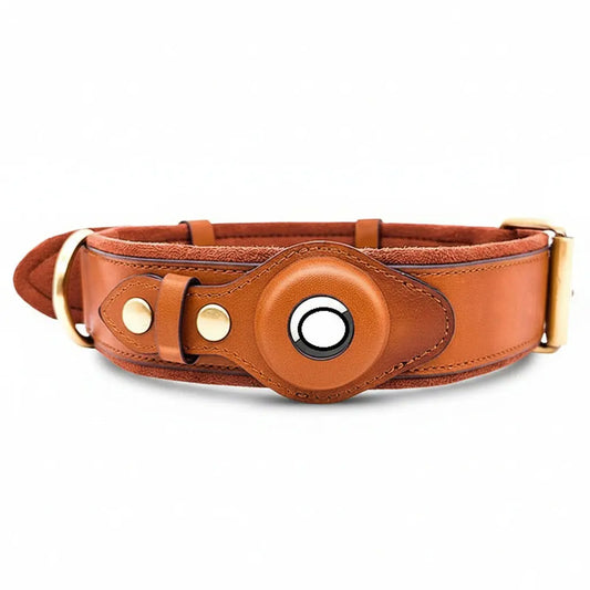 Furryku Genuine Leather Apple AirTag Dog Collar - Luxury Padded GPS Tracker Tracking Pet Collar - Brown, Black, Army Green - Sizes S-L FURRYKU