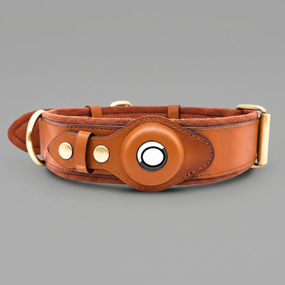 Furryku Genuine Leather Apple AirTag Dog Collar - Luxury Padded GPS Tracker Tracking Pet Collar - Brown, Black, Army Green - Sizes S-L FURRYKU