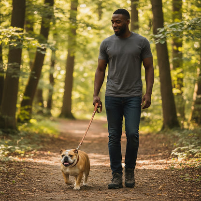 FURRYKU brown genuine leather dog collar with integrated AirTag holder for secure pet tracking.