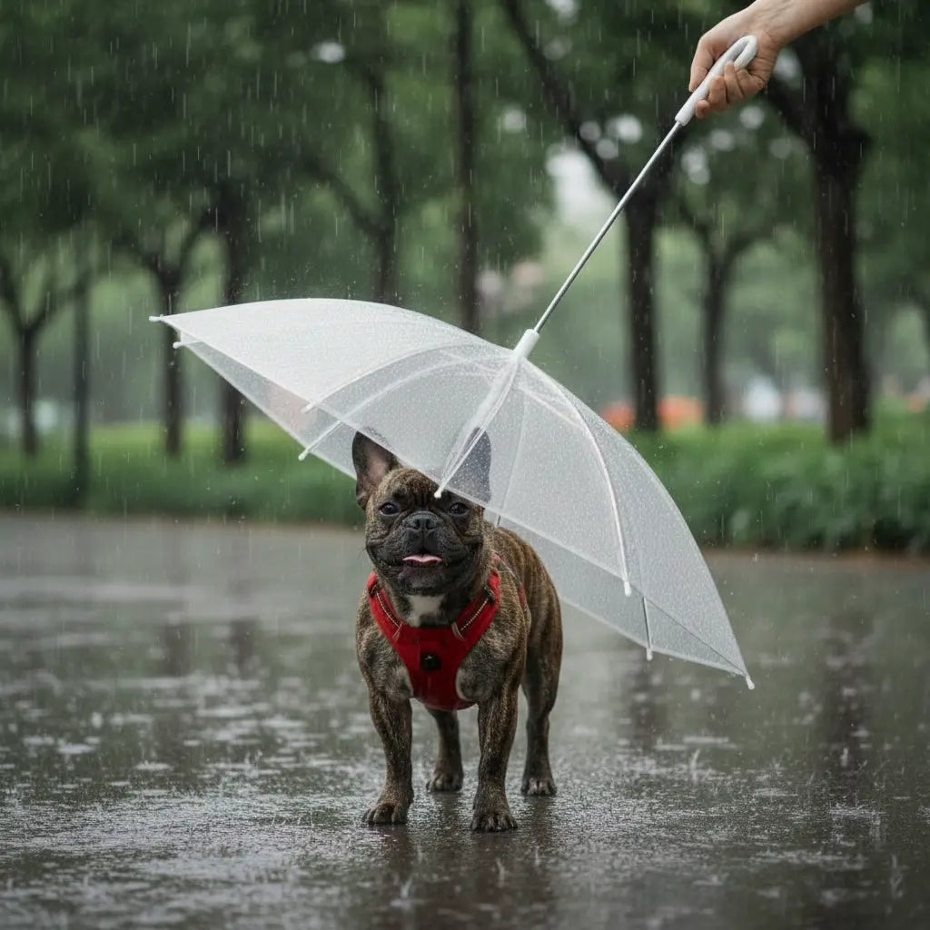 Transparent Dog Umbrella Leash - Waterproof Pet Rain Cover with Built-in Lead - Clear Visibility for Small & Medium Dogs - 77x73cm | Furryku FURRYKU