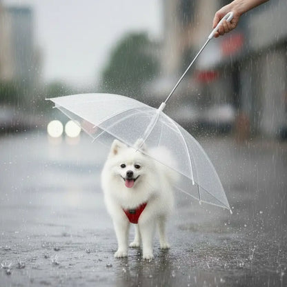 Transparent Dog Umbrella Leash - Waterproof Pet Rain Cover with Built-in Lead - Clear Visibility for Small & Medium Dogs - 77x73cm | Furryku FURRYKU