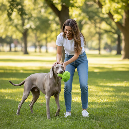 FURRYKU light green plush broccoli dog toy with a squeaker and textured florets for dental cleaning.