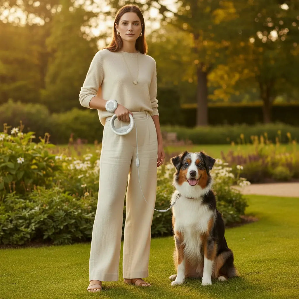 Hands-Free Wrist-Worn Retractable Dog Leash - USB-C Rechargeable LED Safety Light Ring - 3m Tangle-Free Training Lead | Furryku FURRYKU