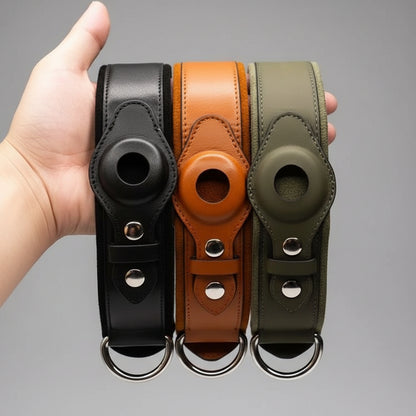 Furryku Genuine Leather Apple AirTag Dog Collar - Luxury Padded GPS Tracker Tracking Pet Collar - Brown, Black, Army Green - Sizes S-L FURRYKU