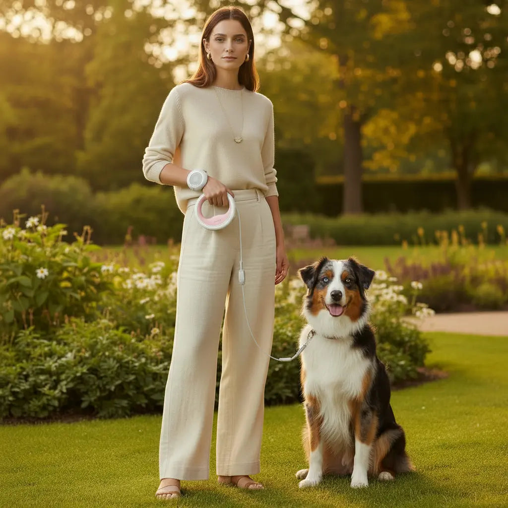 Hands-Free Wrist-Worn Retractable Dog Leash - USB-C Rechargeable LED Safety Light Ring - 3m Tangle-Free Training Lead | Furryku FURRYKU