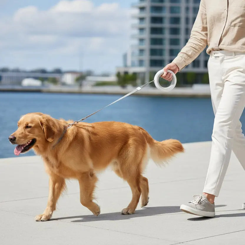 Hands-Free Wrist-Worn Retractable Dog Leash - USB-C Rechargeable LED Safety Light Ring - 3m Tangle-Free Training Lead | Furryku FURRYKU