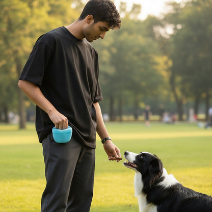 FURRYKU lime green and light blue silicone dog treat waist bag with magnetic closure for training