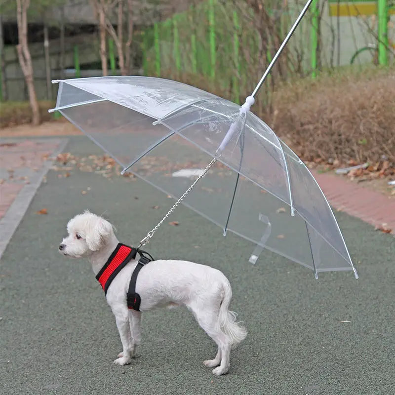 Transparent Dog Umbrella Leash - Waterproof Pet Rain Cover with Built-in Lead - Clear Visibility for Small & Medium Dogs - 77x73cm | Furryku FURRYKU
