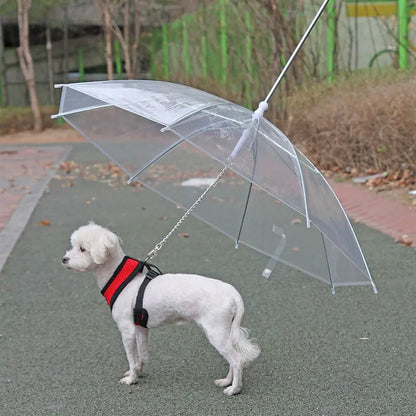 Transparent Dog Umbrella Leash - Waterproof Pet Rain Cover with Built-in Lead - Clear Visibility for Small & Medium Dogs - 77x73cm | Furryku FURRYKU