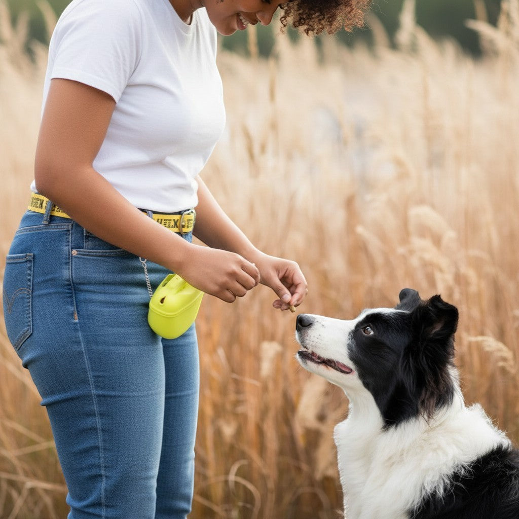 FURRYKU yellow silicone dog treat waist bag with magnetic closure for training