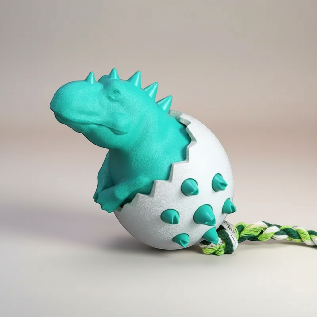 Durable Dino Dog Chew Toy – Rubber & Rope Interactive Chewer