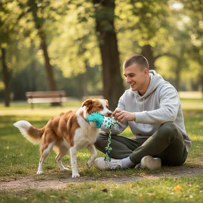 Durable Dino Dog Chew Toy – Rubber & Rope Interactive Chewer