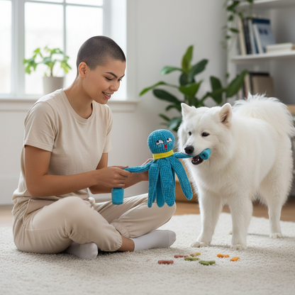 Squeaky Octopus Plush Dog Toy – Interactive Puzzle & Chew Toy