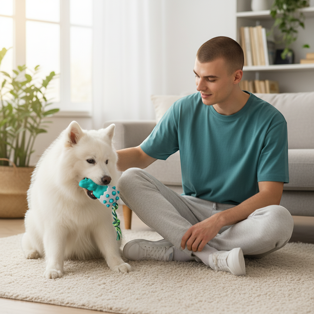 Durable Dino Dog Chew Toy – Rubber & Rope Interactive Chewer