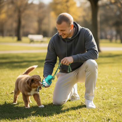 Durable Dino Dog Chew Toy – Rubber & Rope Interactive Chewer