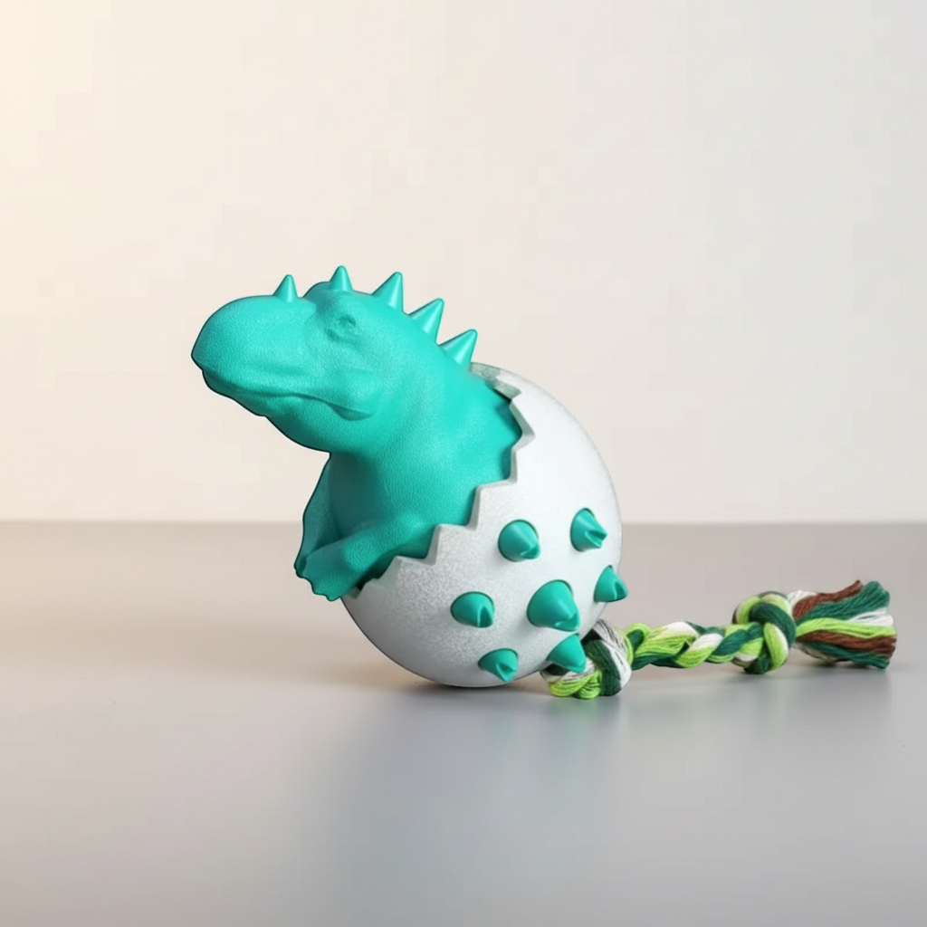 Durable Dino Dog Chew Toy – Rubber & Rope Interactive Chewer